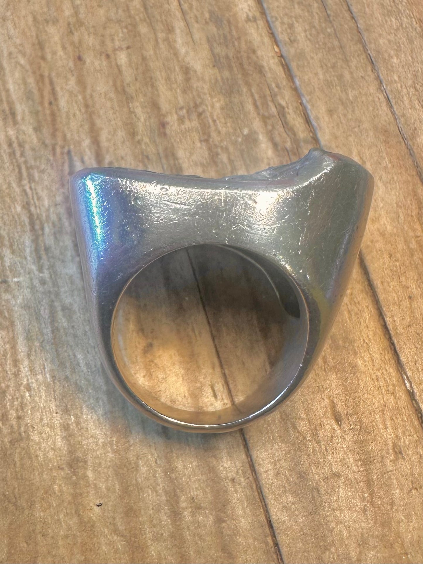 Kunsthandwerklicher klobiger grauer glitzernder Rohstein 925 Sterling Silber Ring Größe S
