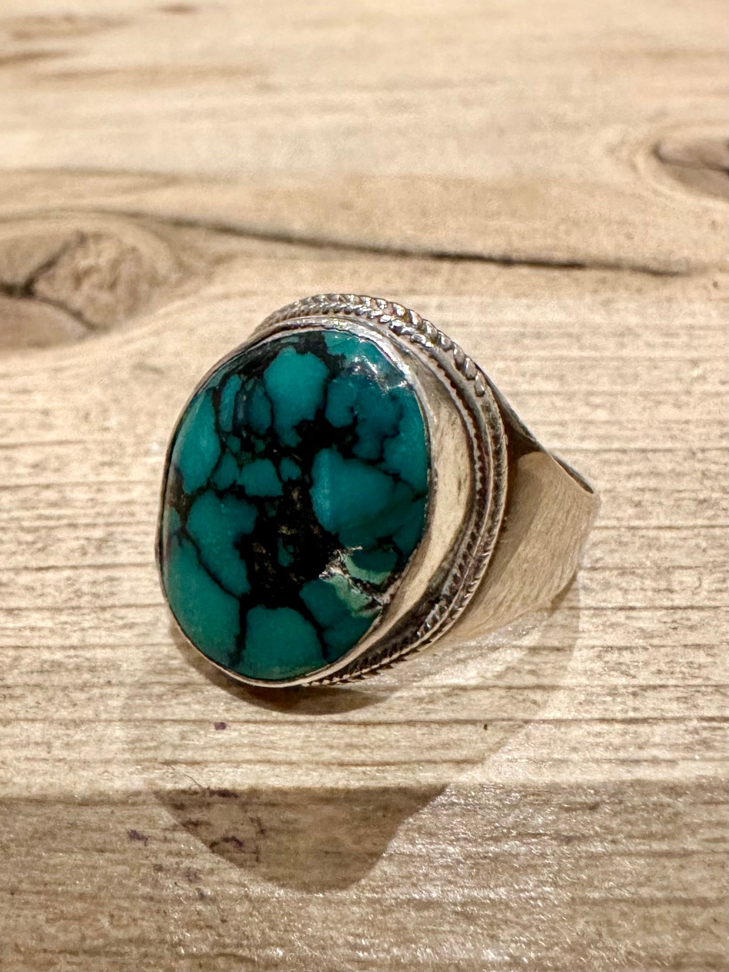 Vintage Turquoise Tribal 925 Silver Size S Ring