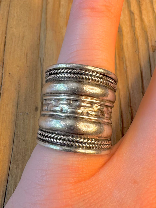 Long Wide Boho Style Woven Rope 925 Sterling Silver Size N1/2 Ring