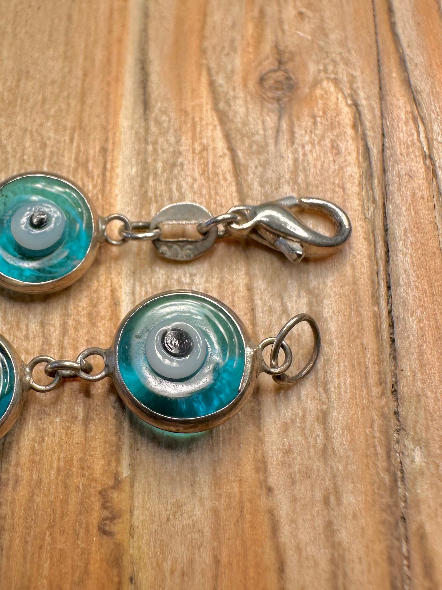 Vintage Evil Eye Link 900 Silver 7.5 inch Bracelet