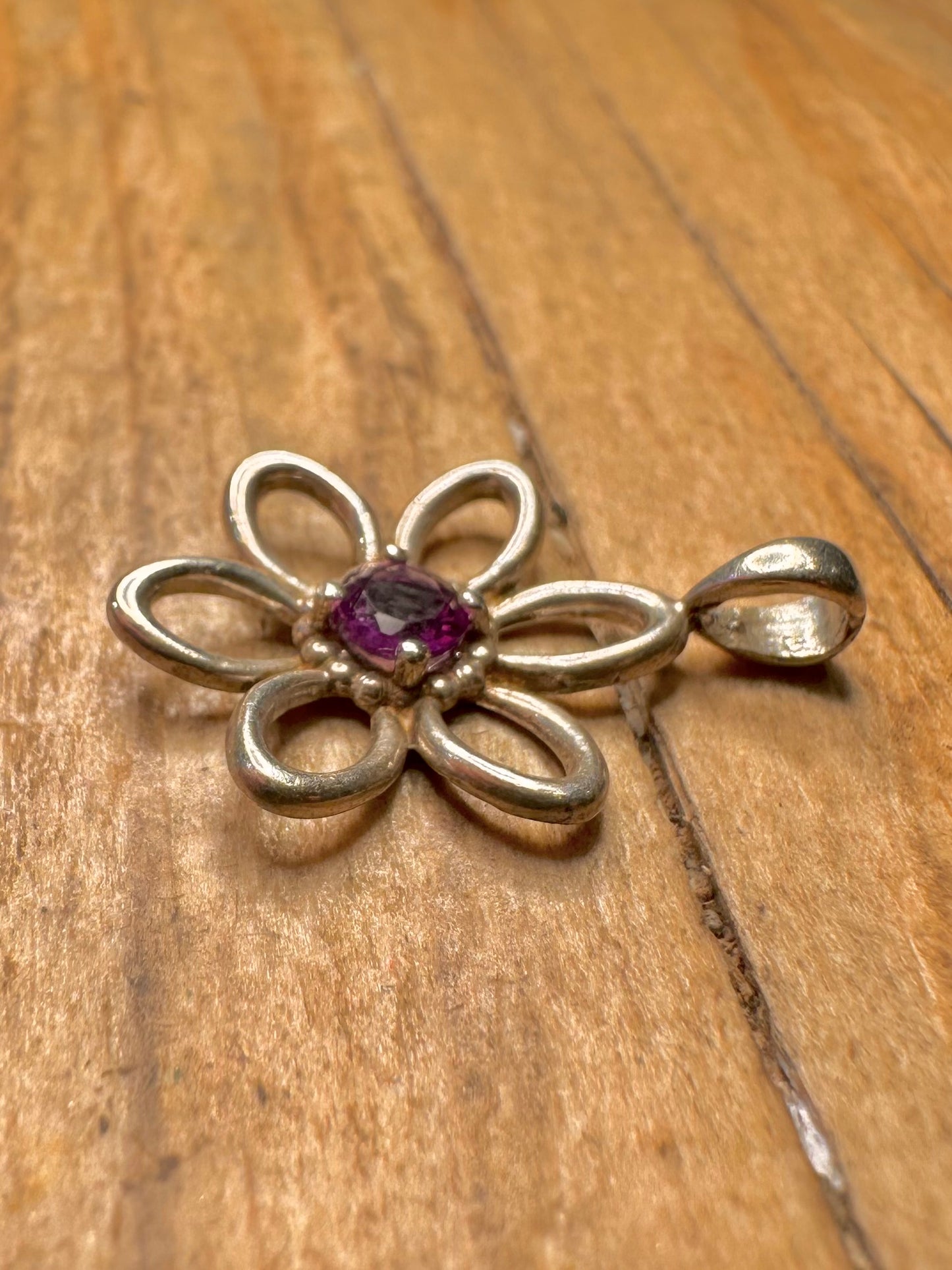 Vintage Amethyst Flower 925 Sterling Silver Pendant
