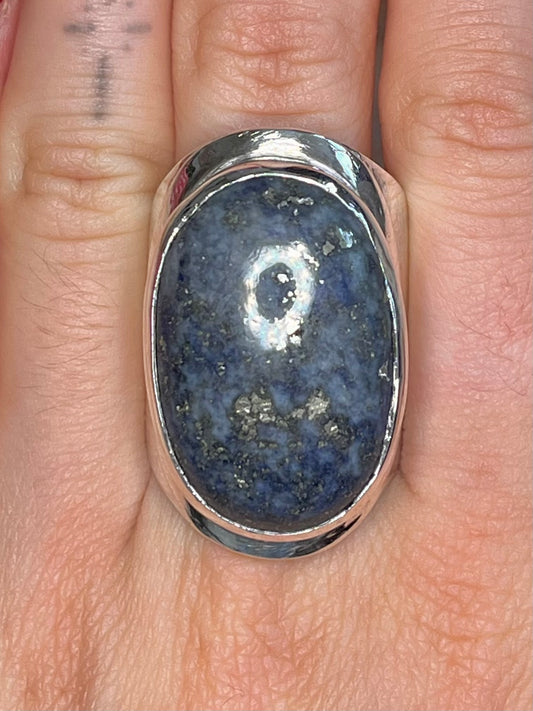Large Oval Blue Lapis 925 Sterling Silver Size Q1/2 Ring