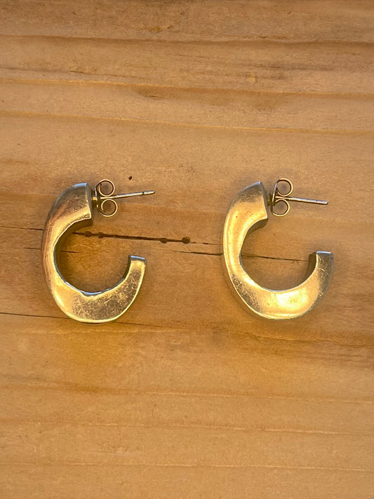 Abstract Chunky Half Hoop 925 Sterling Silver Earrings