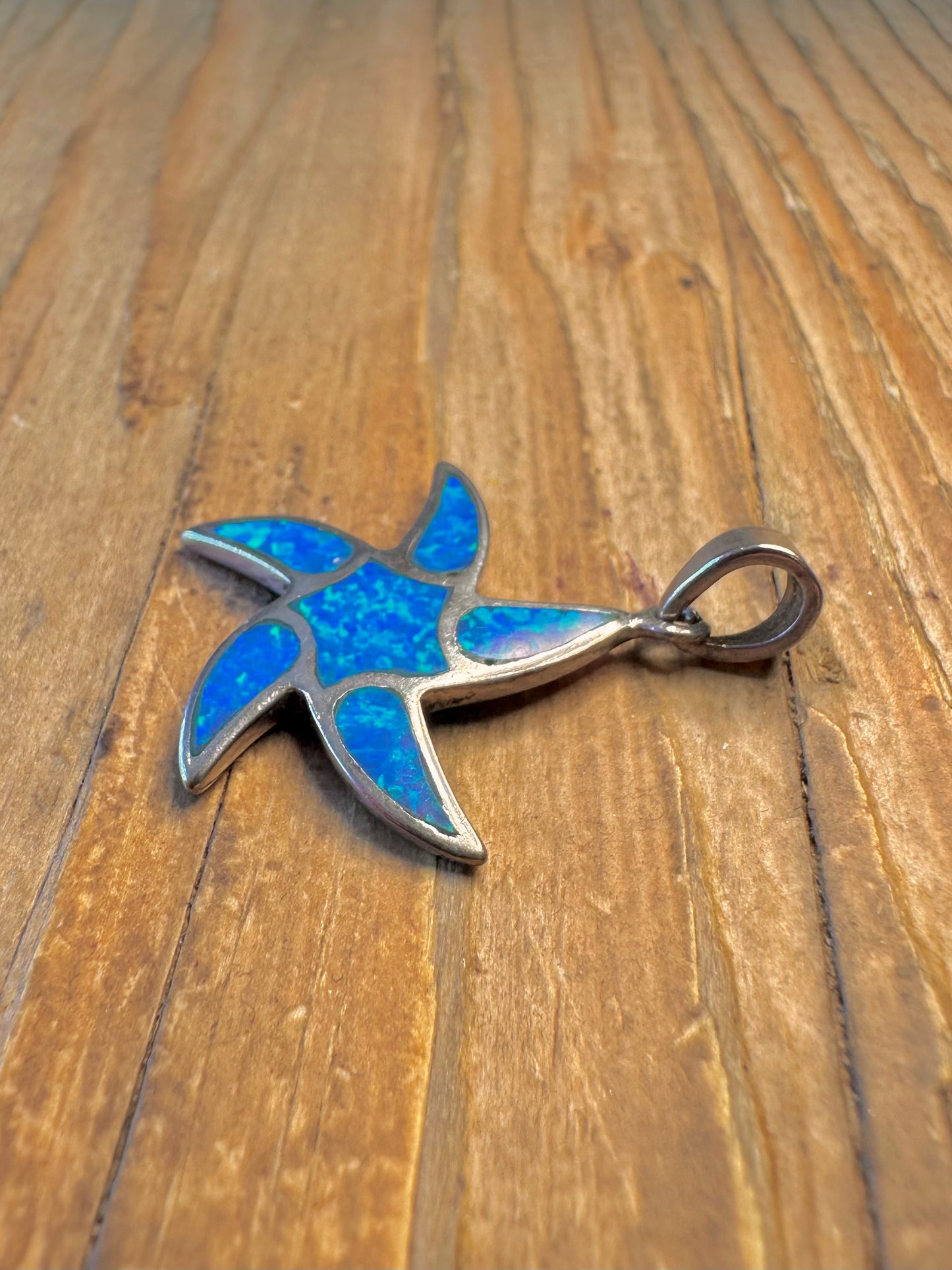 Blue Opal Simulated Star Fish 925 Sterling Silver Pendant