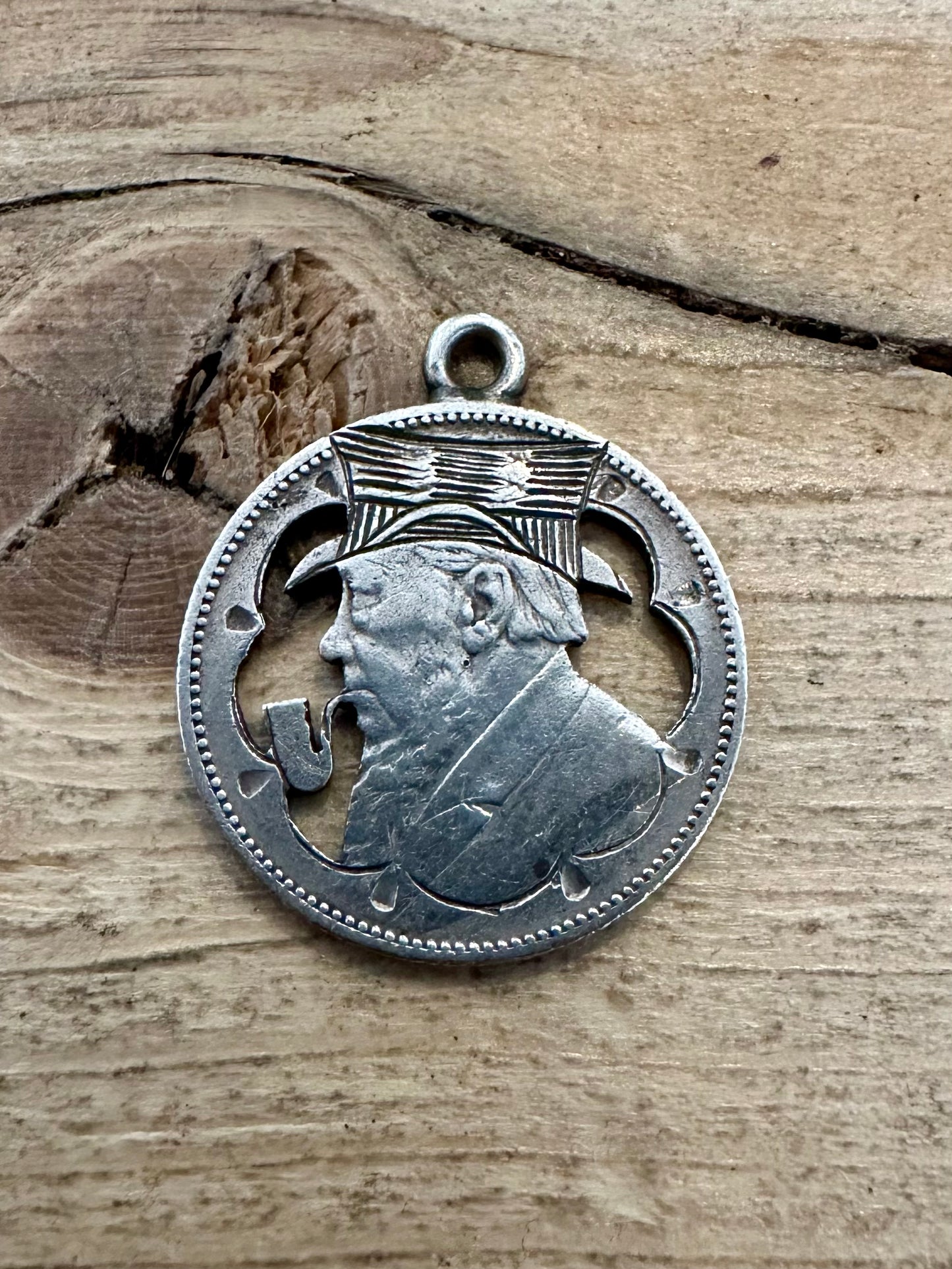 Vintage 1894 South African One Shilling Coin Boar War Pendant