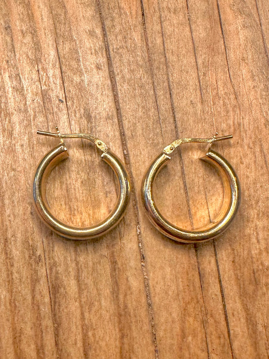 Vintage Greek Key Chunky Italy Hoop Gold on 925 Sterling Silver Earrings