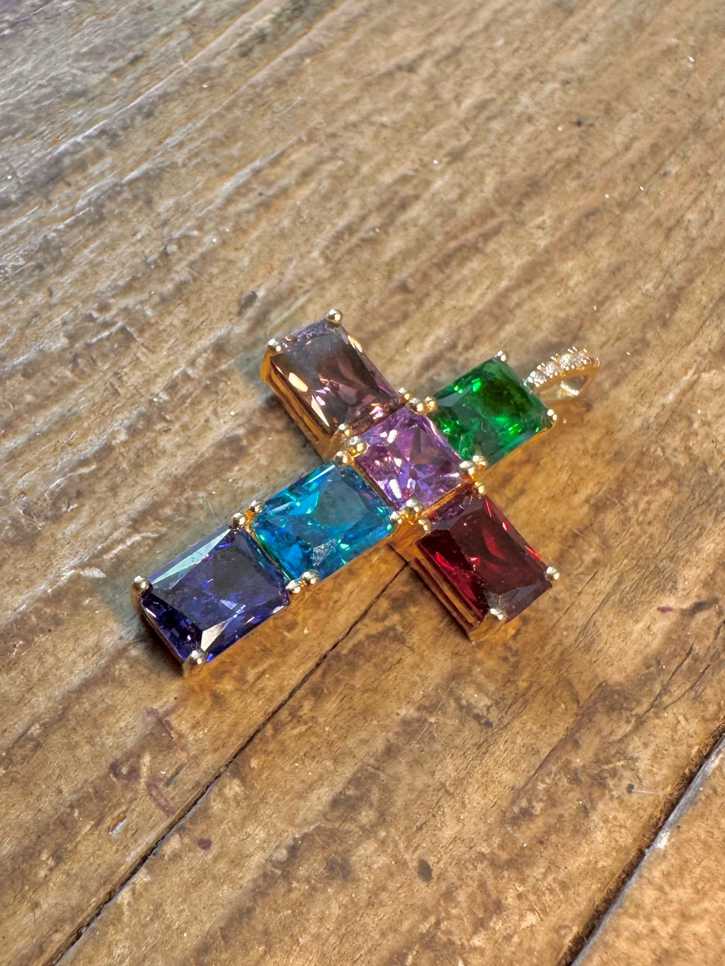 Multi Coloured CZ Cross 925 Sterling Silver Pendant