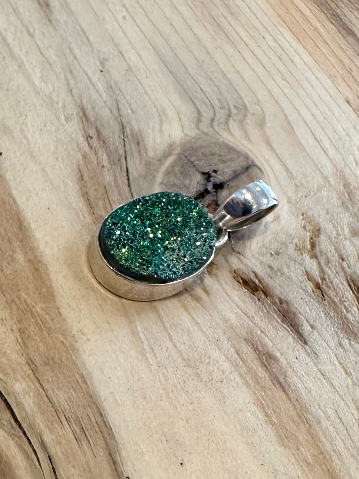 Green Druzy Oval 925 Silver Pendant