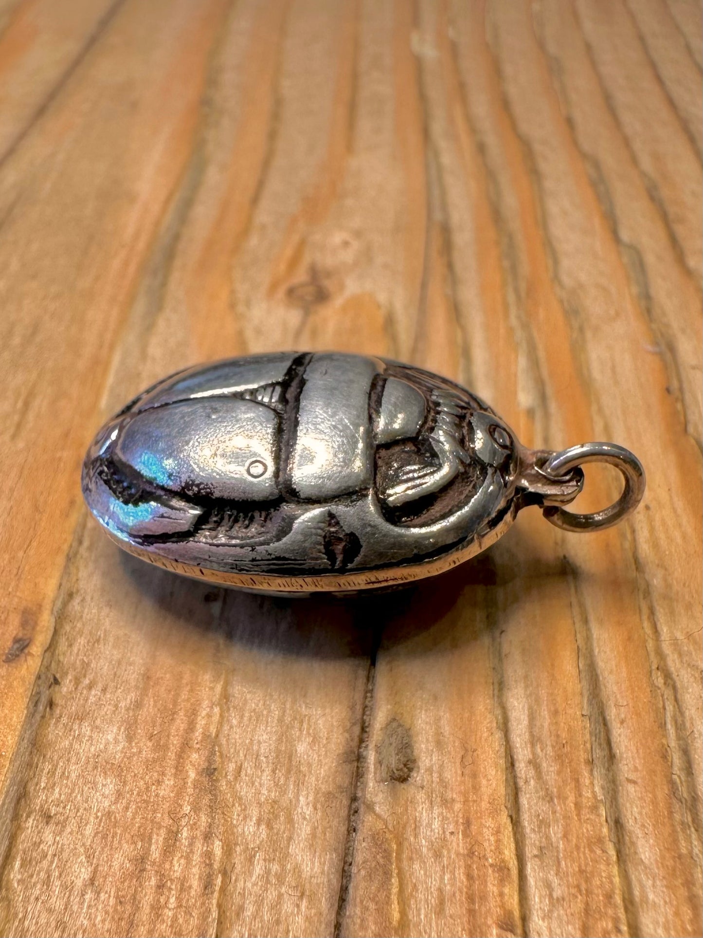 Vintage Skarabäus Zweiseitiger 925er Sterling-Anhänger