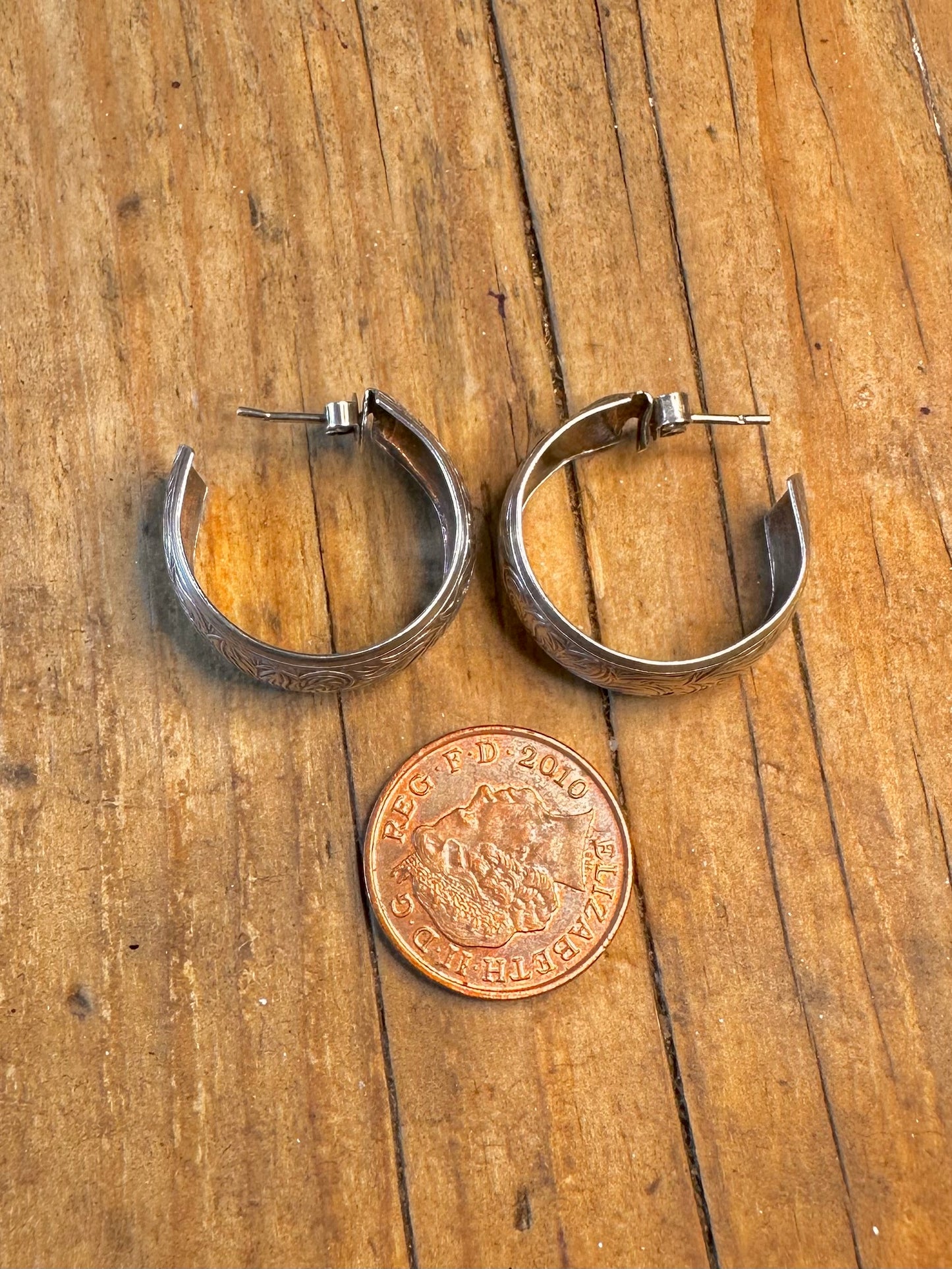 Chunky Engraved Curved Half Hoops 925 Sterling Silver Earrings
