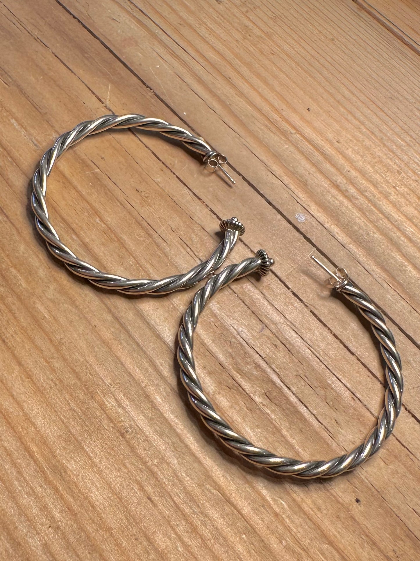 Vintage Twisted Half Hoops 925 Sterling Silver Earrings
