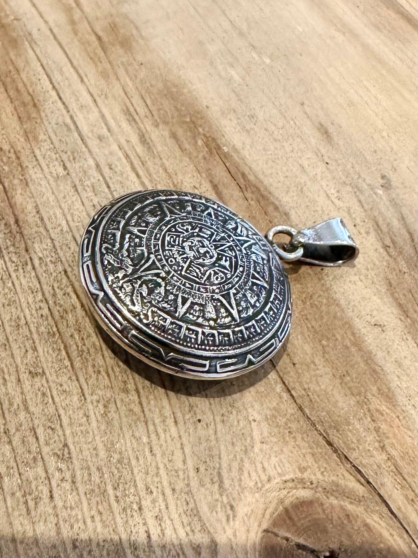 Vintage Mayan Aztec Calendar Mexico 925 Silver Pendant