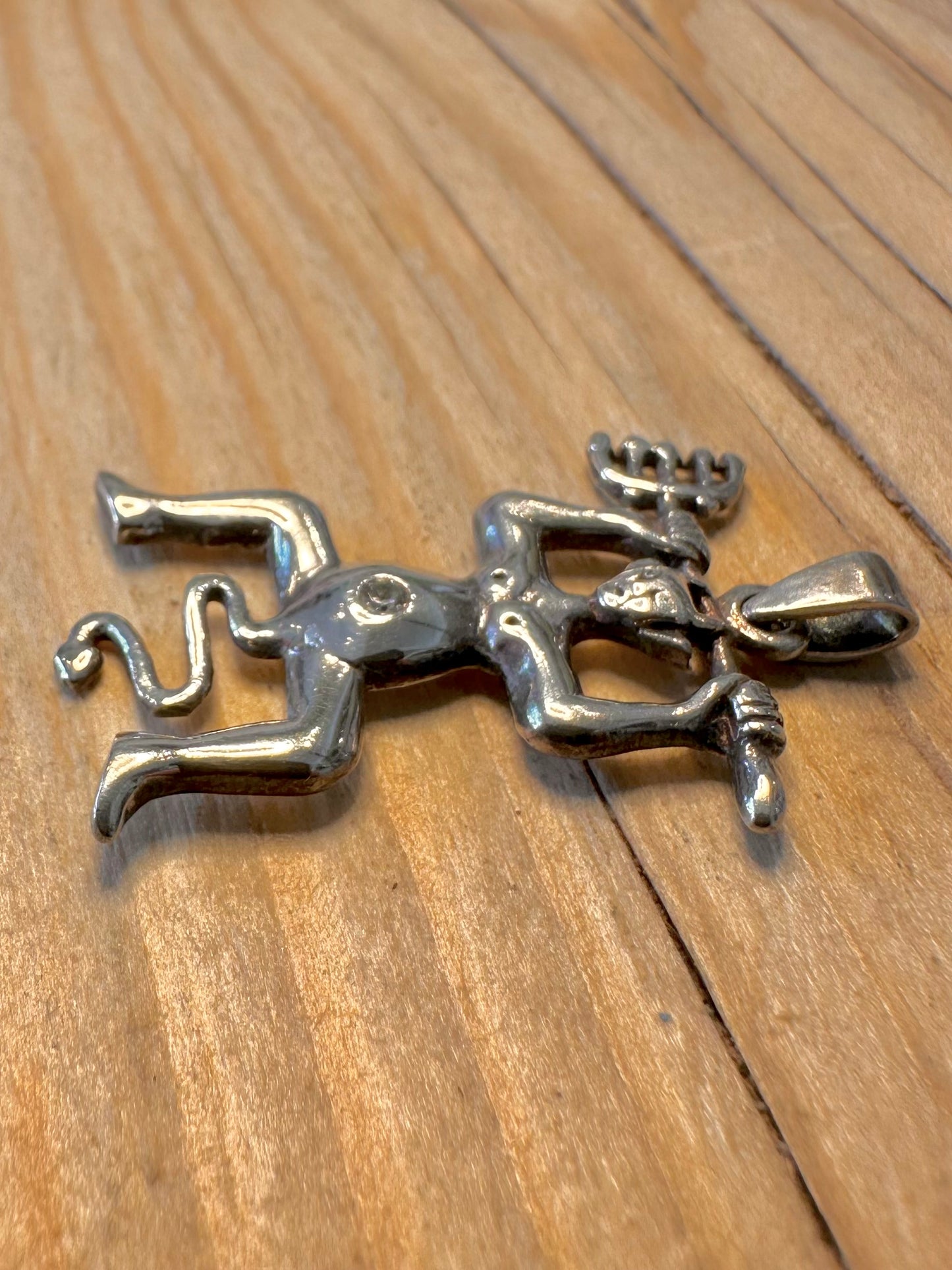 Vintage Devil with White Stone 925 Silver Pendant