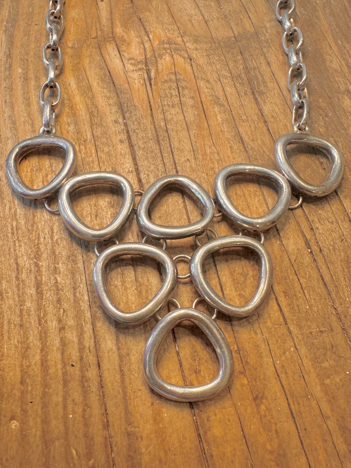 Abstract Circular Geometric Oval Link Large Clasp 925 Sterling Silver 18 inch Necklace