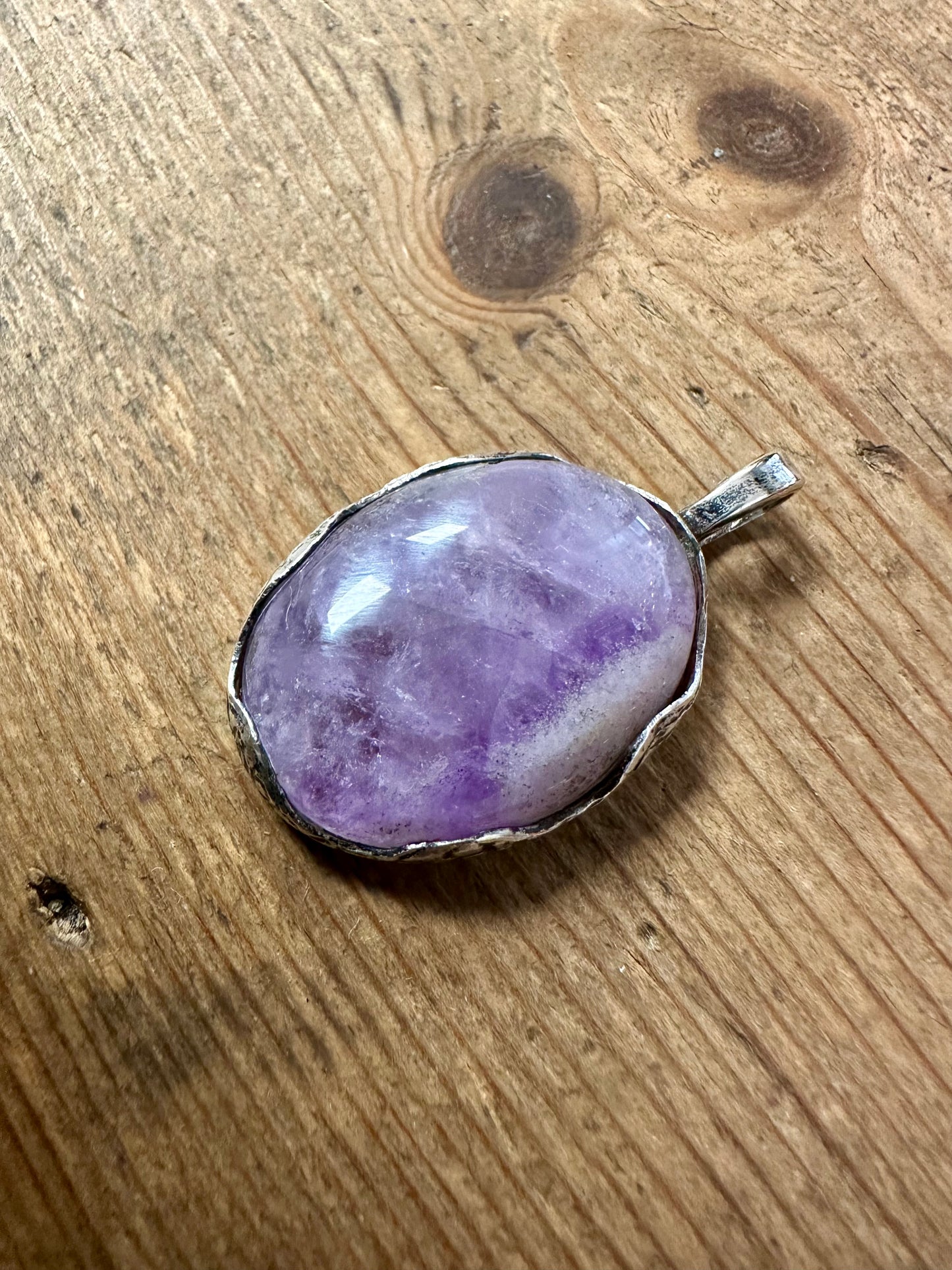 Vintage 1975 Amethyst Oval Textured 925 Silver Pendant