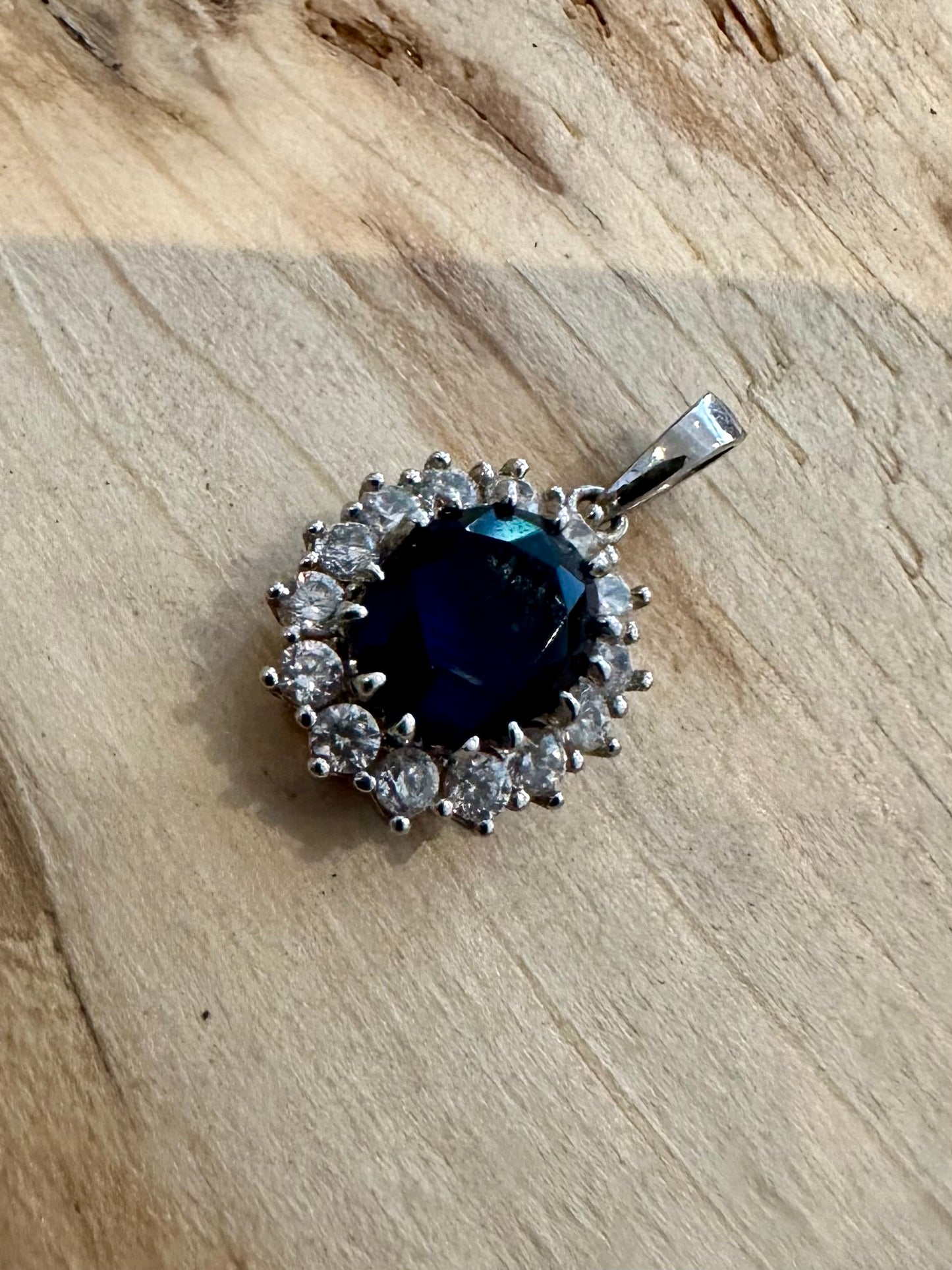 Vintage Dark Blue and White Stones 925 Silver Pendant