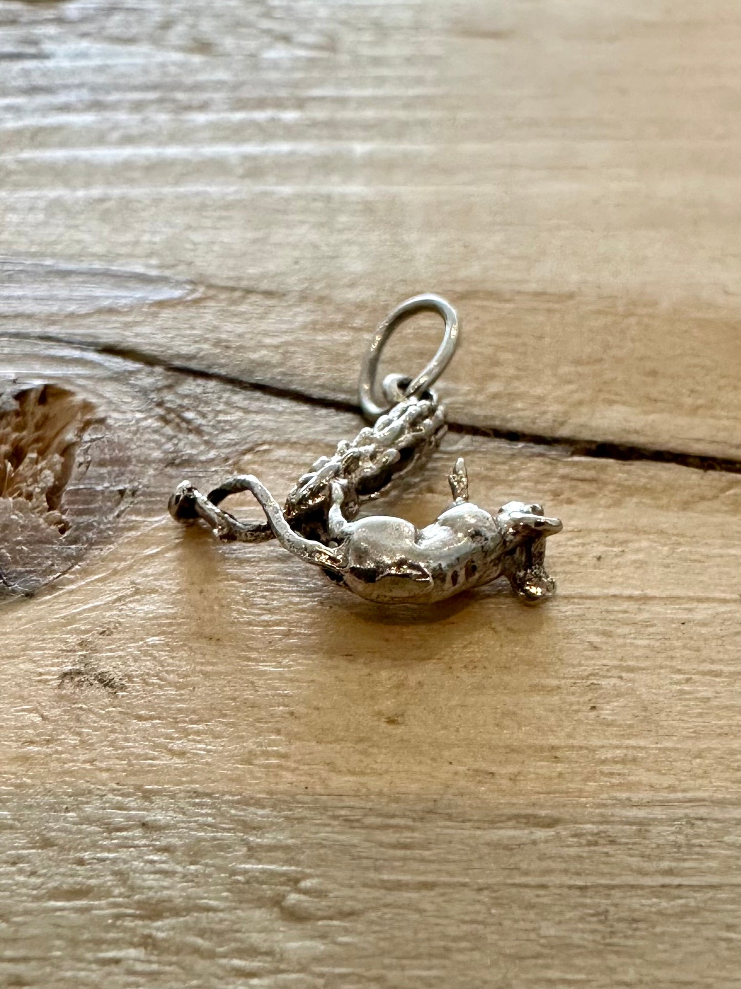 Vintage Mouse on Wheatheath 925 Silver Charm Pendant