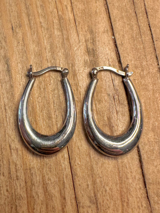 Vintage Oval Hoops 925 Sterling Silver Earrings