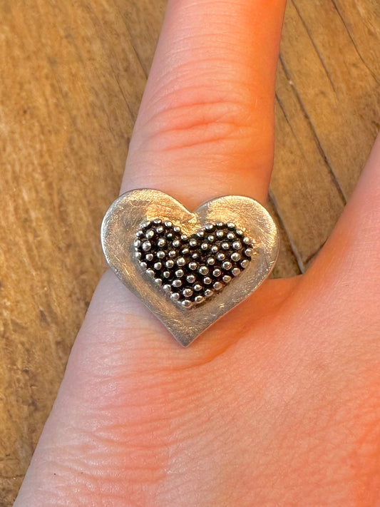 Abstract Heart Makeer Monili 925 Sterling Silver Size O1/2 Ring