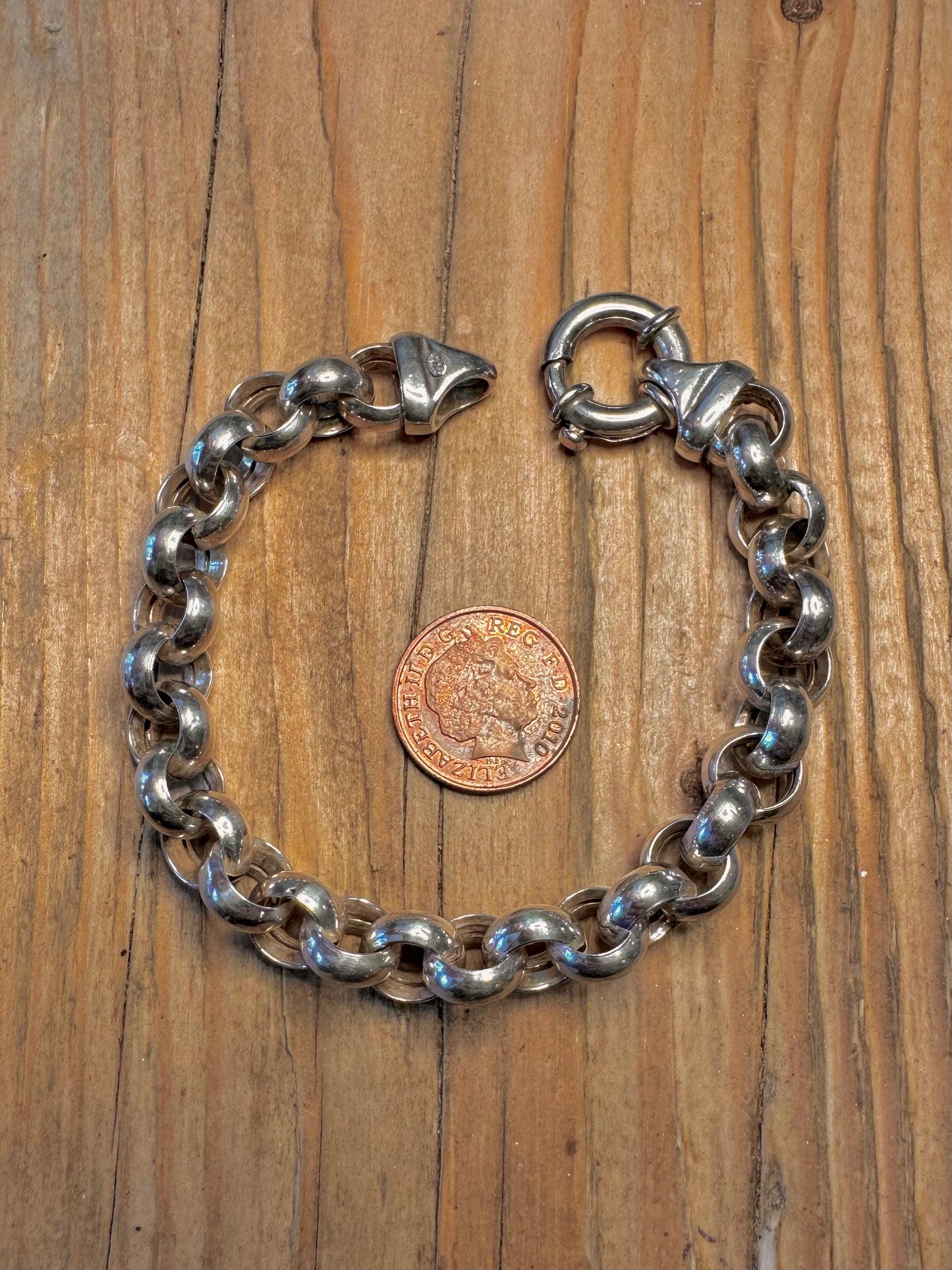 Chunky Belcher Chain Bolt Clasp 925 Sterling Silver 8.2 inch Bracelet