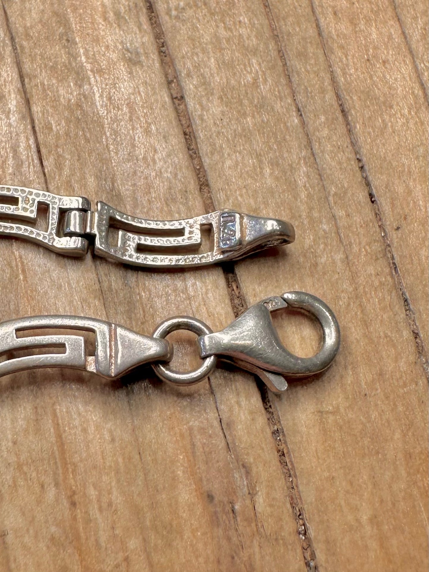 Vintage Wavy Greek Key 925 Sterling Silver 7.1 inch Bracelet