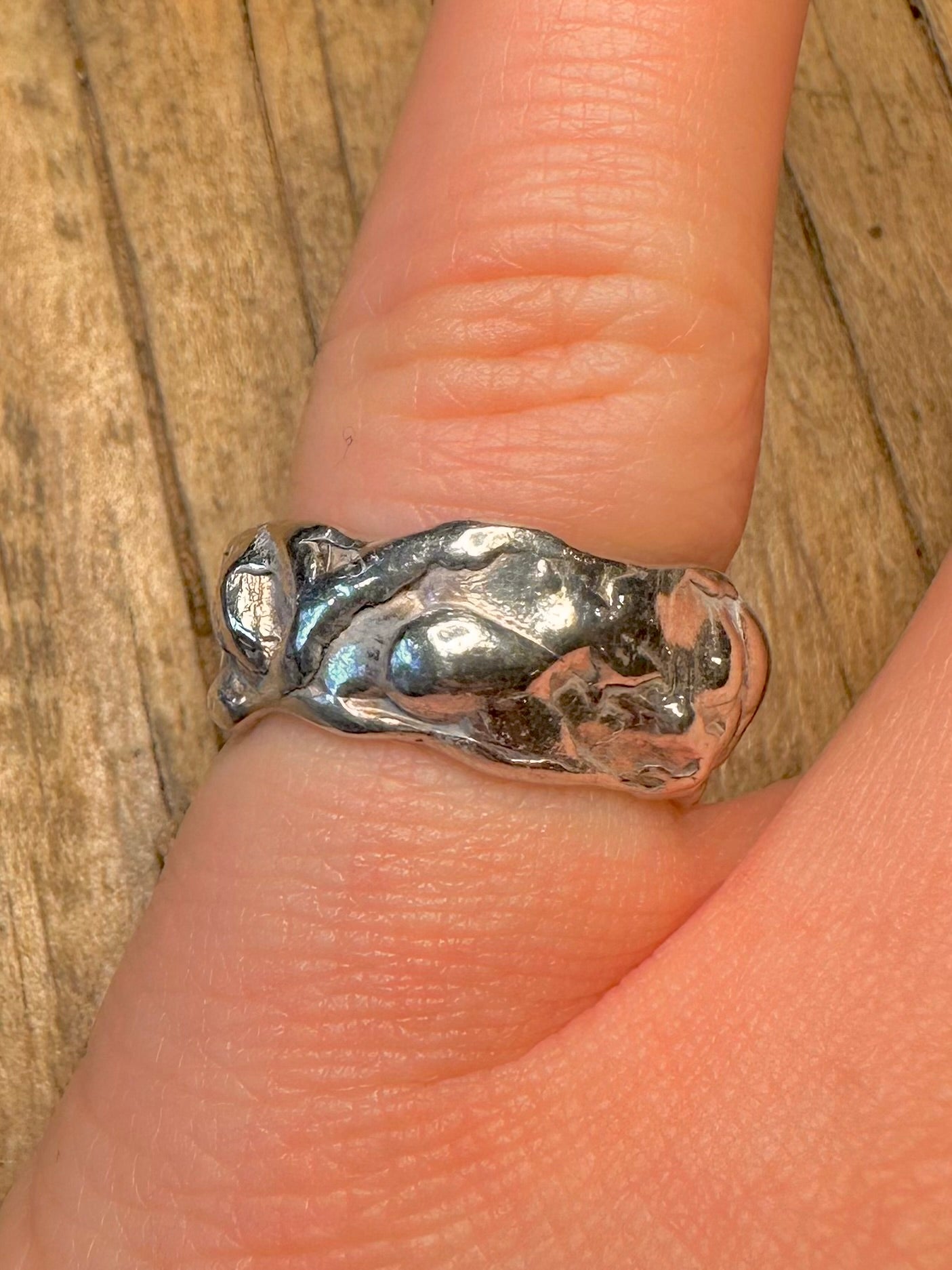 Modernist klobiger, strukturierter Ring aus 925er Sterlingsilber, punziert, Größe L