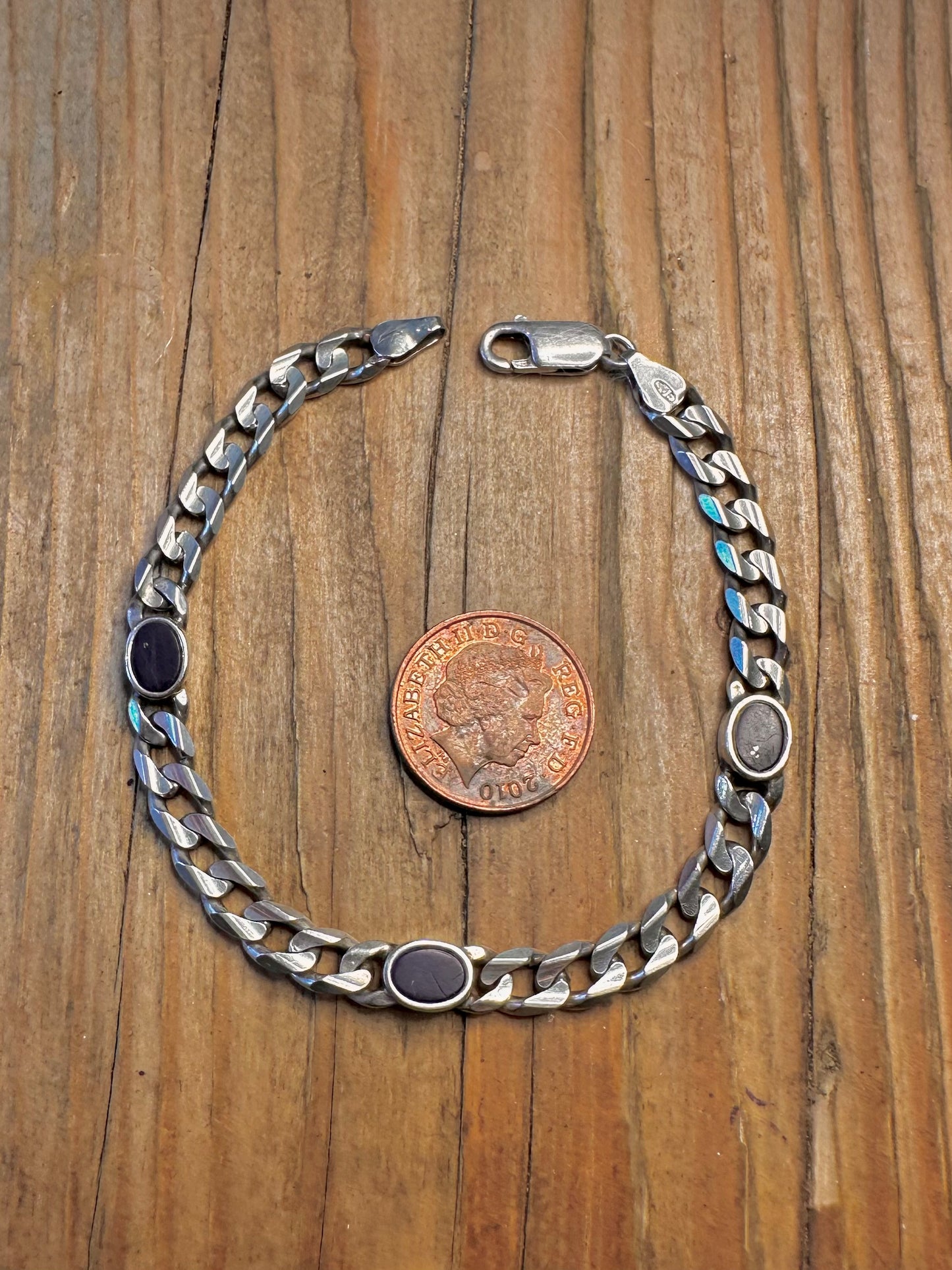 Lapis Lazuli Curb Chain 925 Sterling Silver 8 inch Bracelet