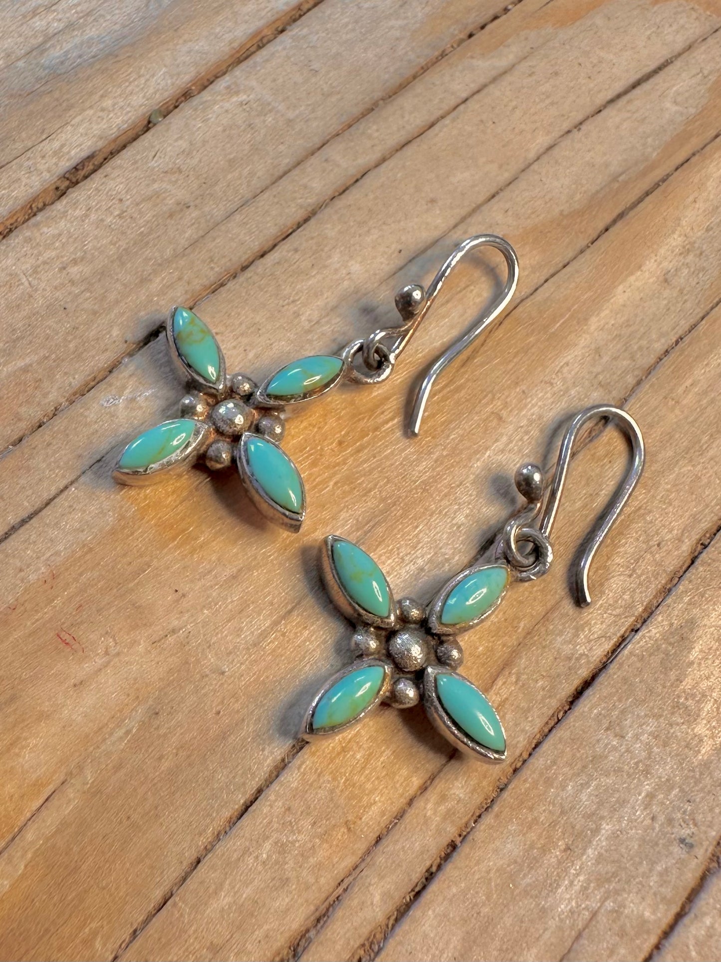 Vintage Turquoise Flower 925 Silver Earrings