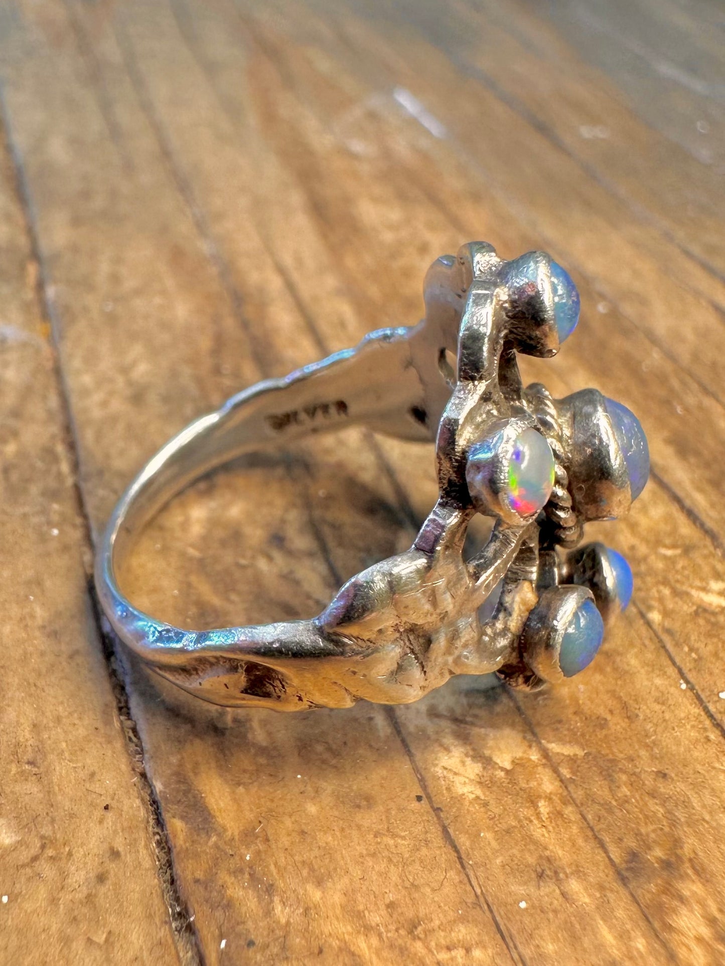 Opal-Blumen-Cluster aus England, 925er Sterlingsilber, Ringgröße M1/2