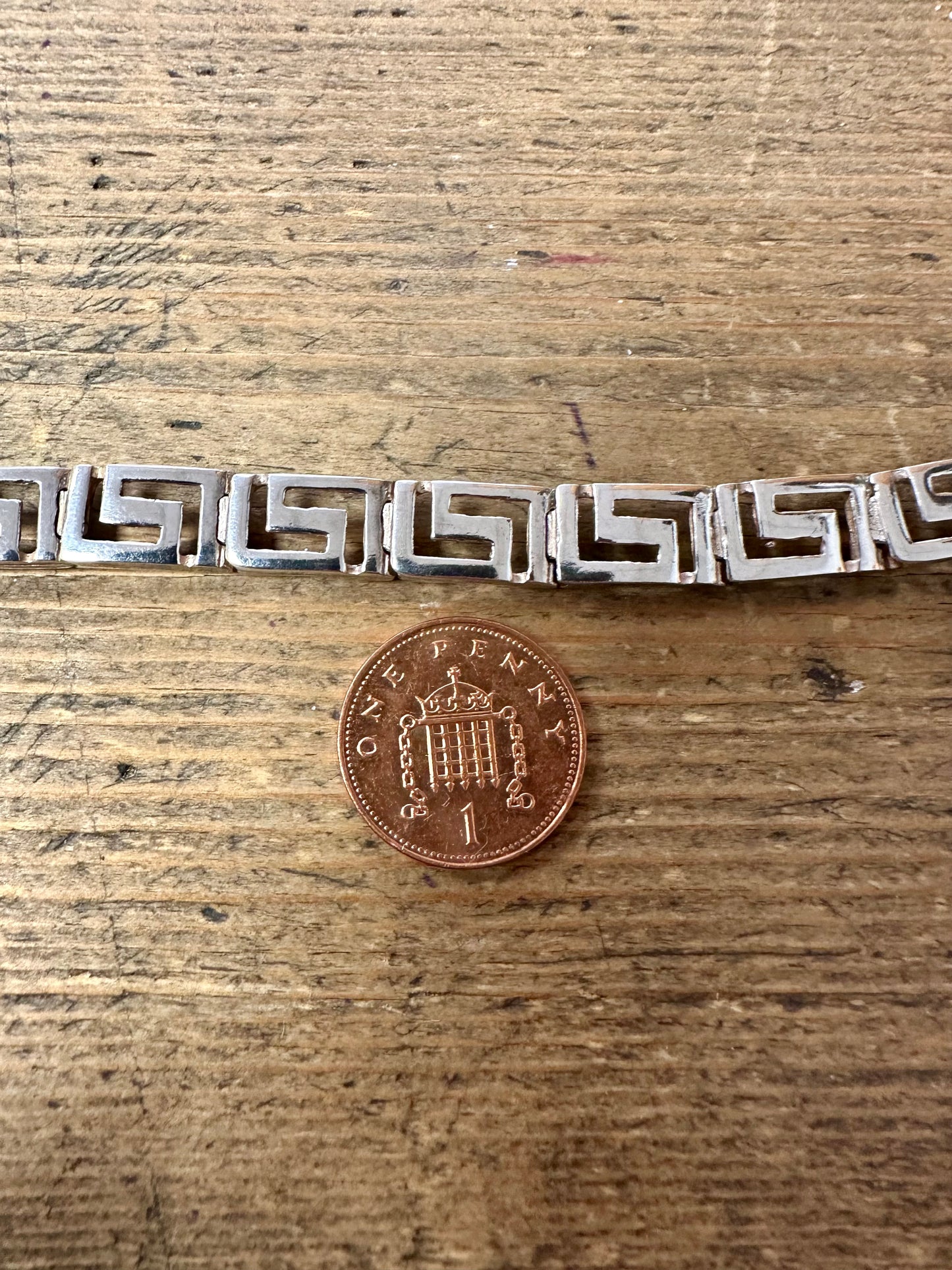 Vintage Greek Key Link 925 Silver 7.5 inch Bracelet