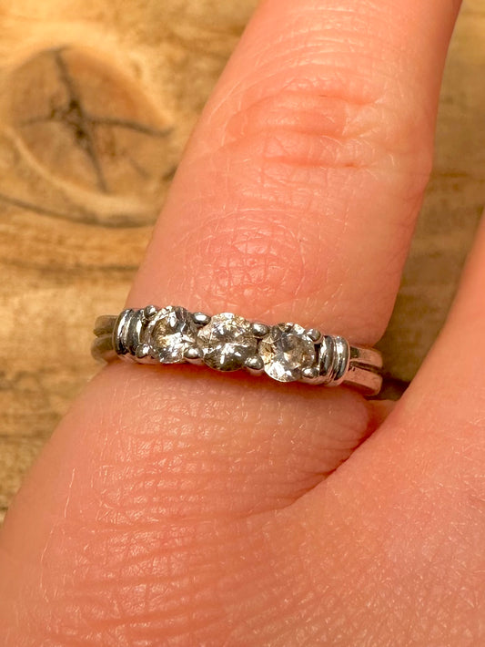 Vintage White DQ CZ 925 Silver Size N Ring