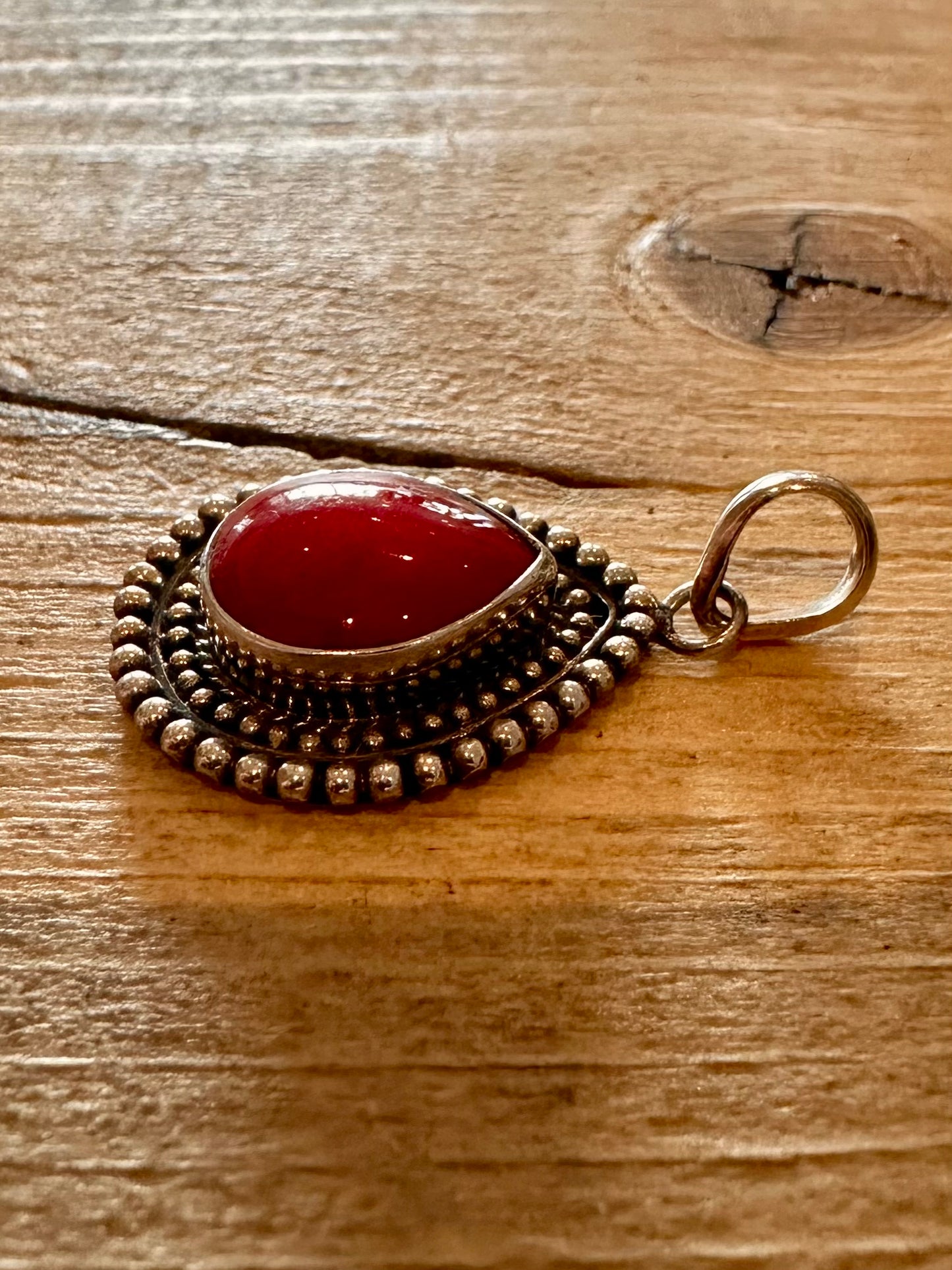 Vintage Red Tribal 925 Silver Pendant