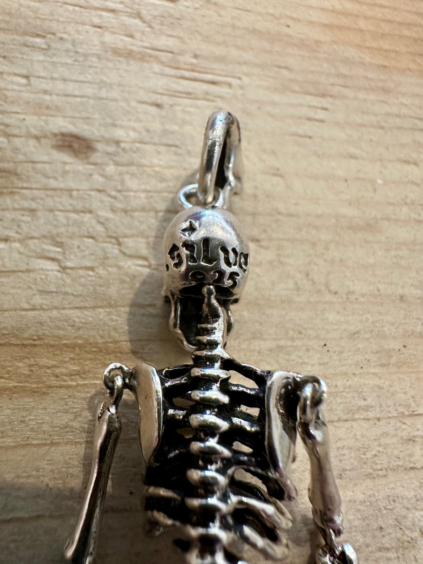 Vintage Articulated Skeleton 925 Silver Pendant