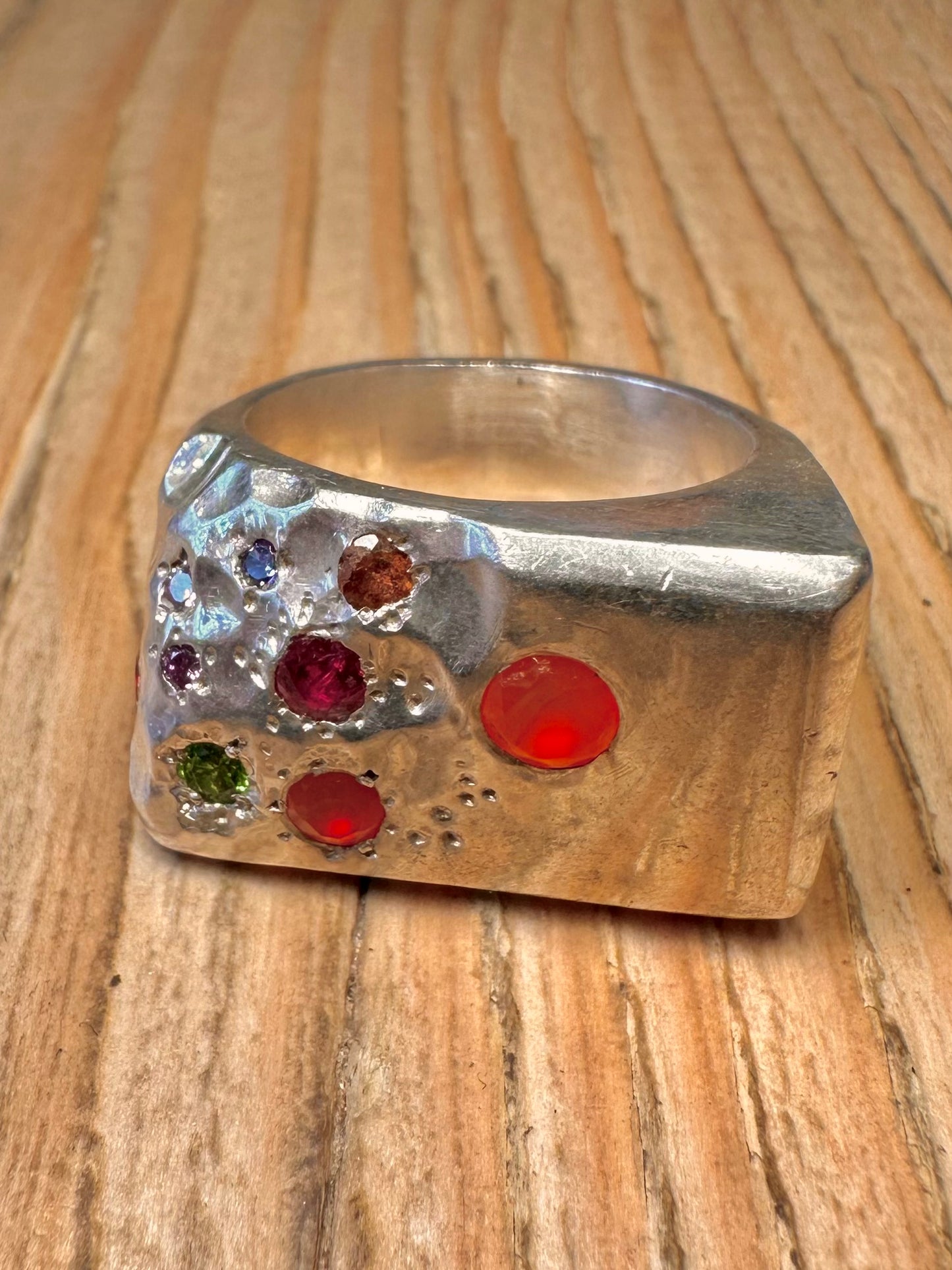 Modern 2025 Chunky Sunset Multi Gemstone Maker SAIT 925 Sterling Silver Size W Ring