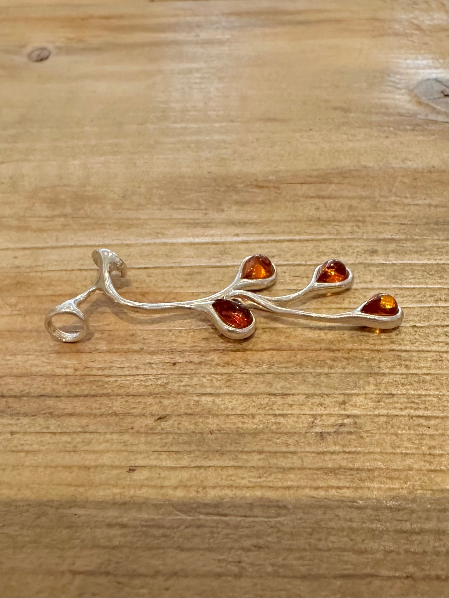 Abstract Amber Dangle 925 Silver Pendant