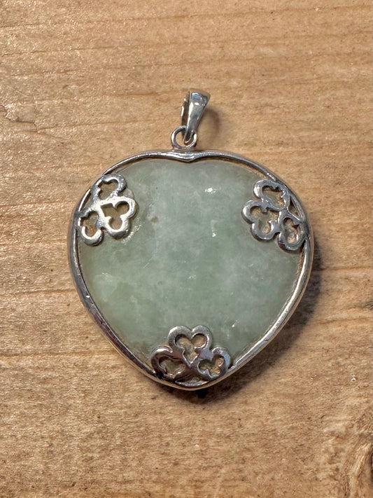 Vintage Heart Shaped Jade 925 Silver Pendant