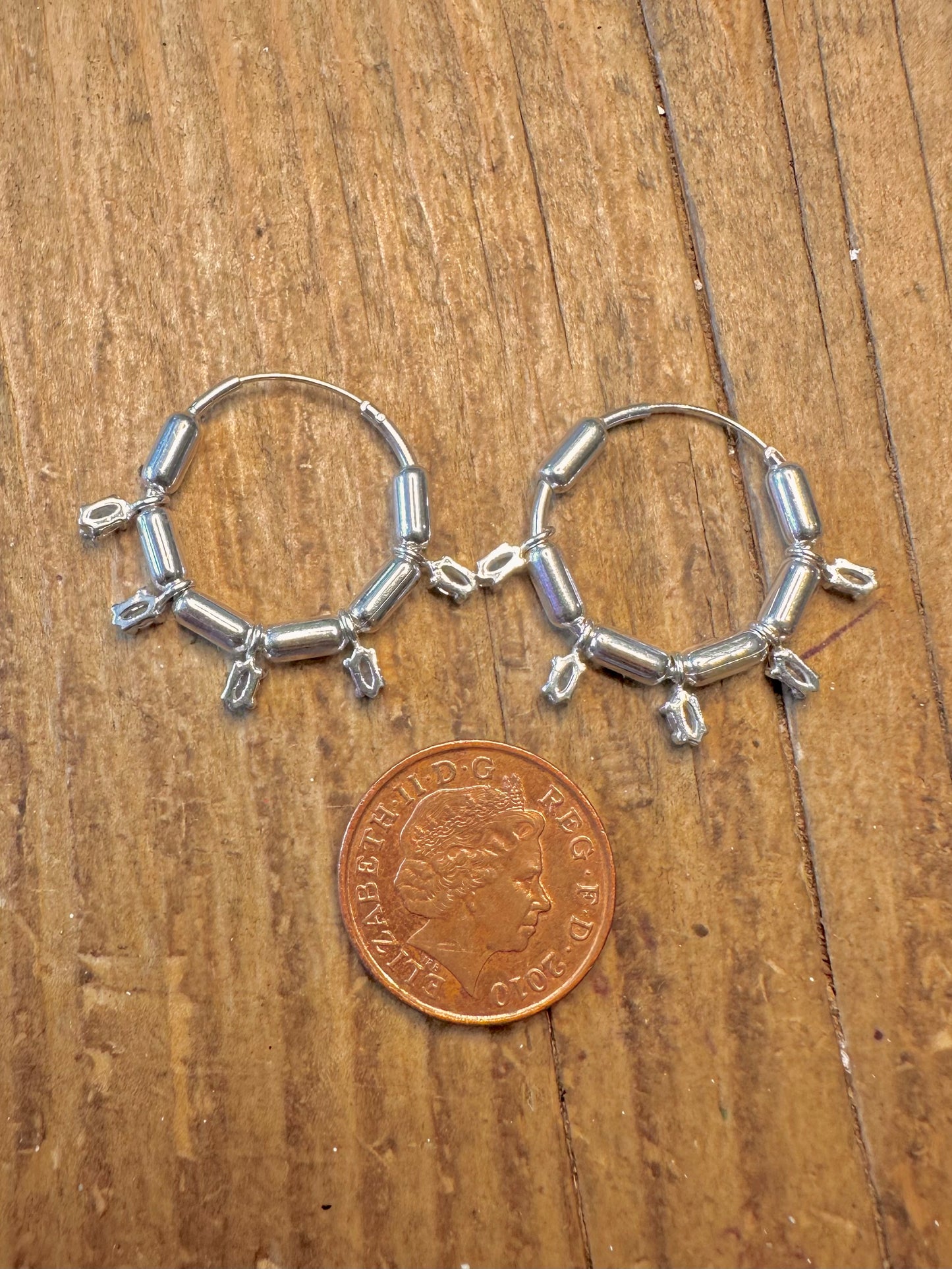 CZ Stone Tubes Hoops 925 Sterling Silver Earrings