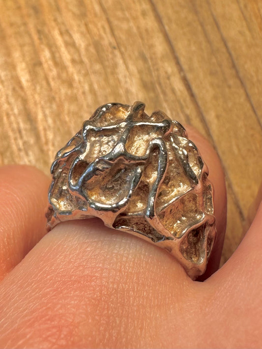 Modernist 1975 Textured Dome 925 Sterling Silver Size P Ring