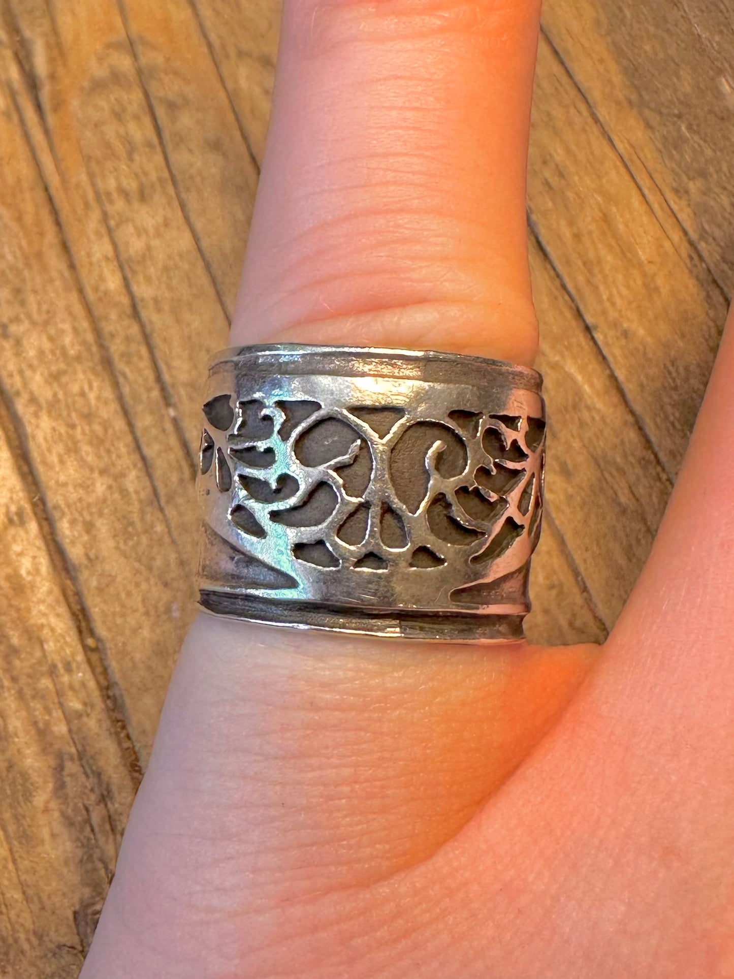 Wide Decorative Band 925 Sterling Silver Size M1/2 Ring
