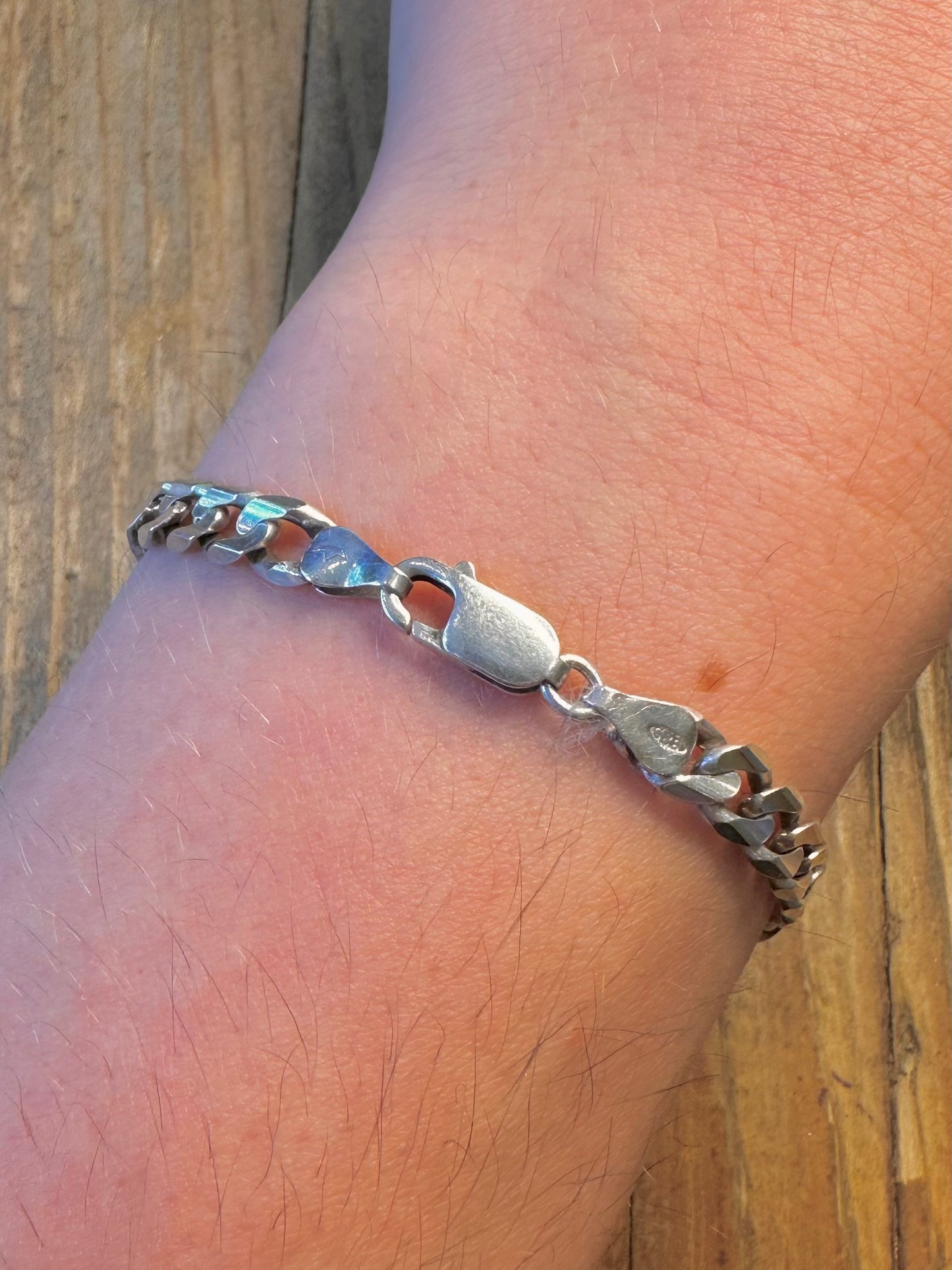Lapis Lazuli Curb Chain 925 Sterling Silver 8 inch Bracelet