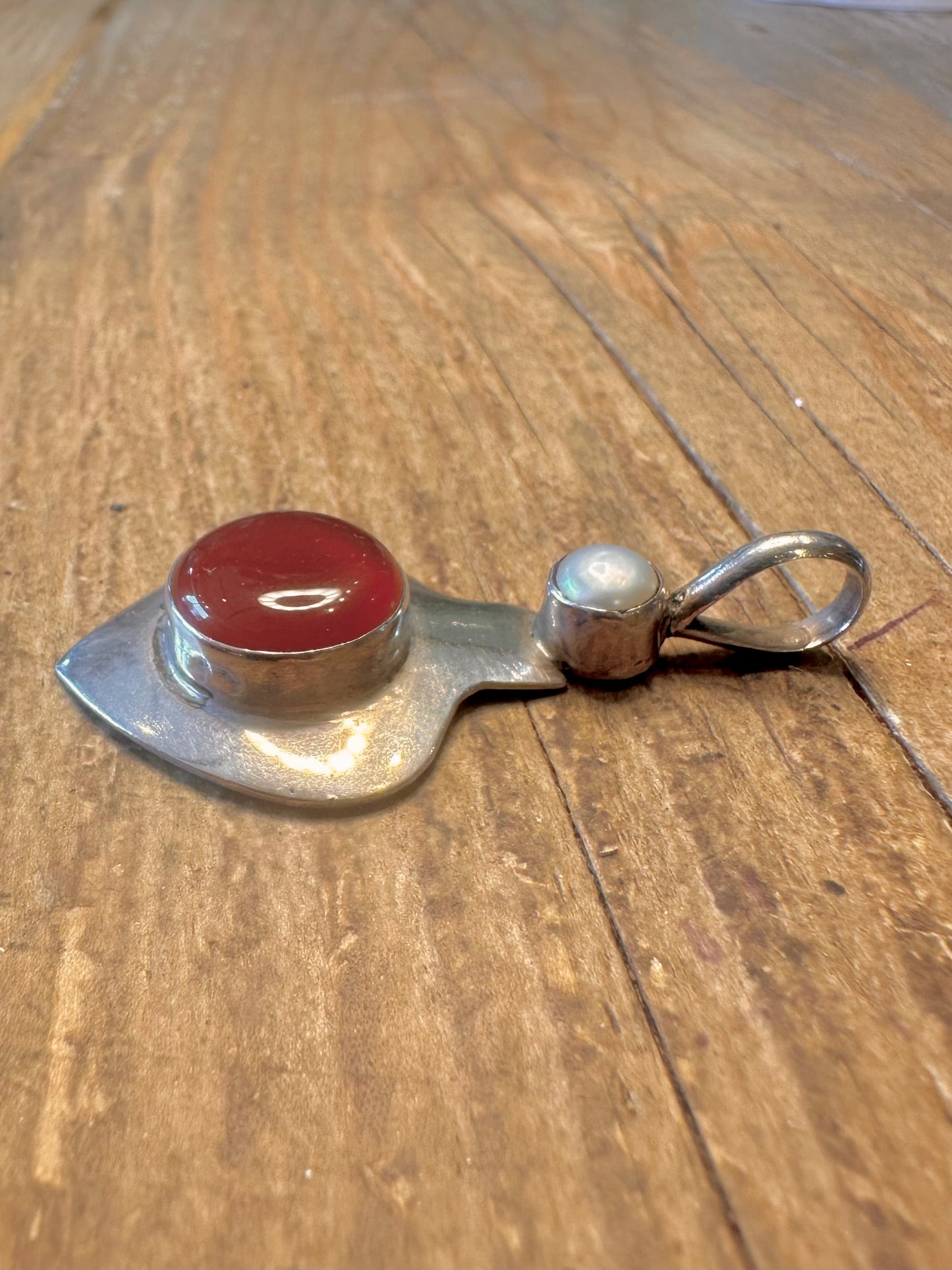 Carnelian and Pearl 925 Sterling Silver Pendant