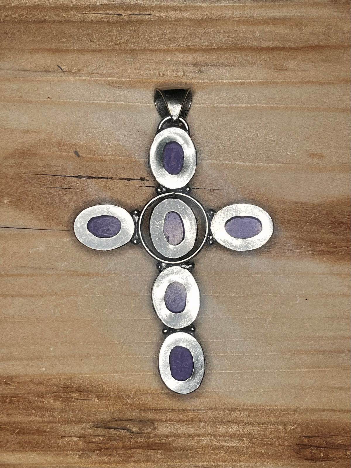 Large Purple Charoite Cross 925 Sterling Silver Pendant