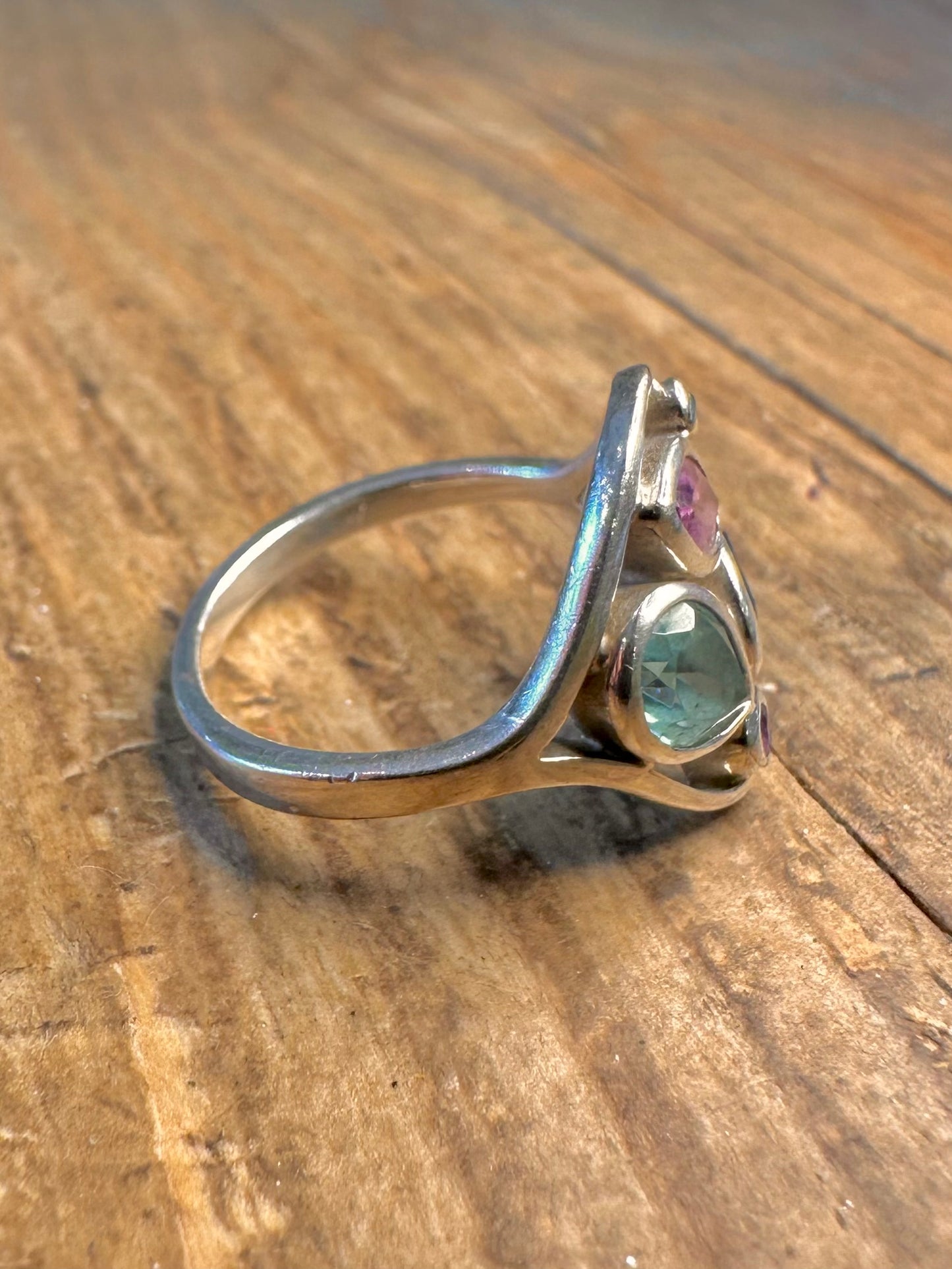 Abstrakter Multi-Edelstein 925 Sterling Silber Ring Größe L