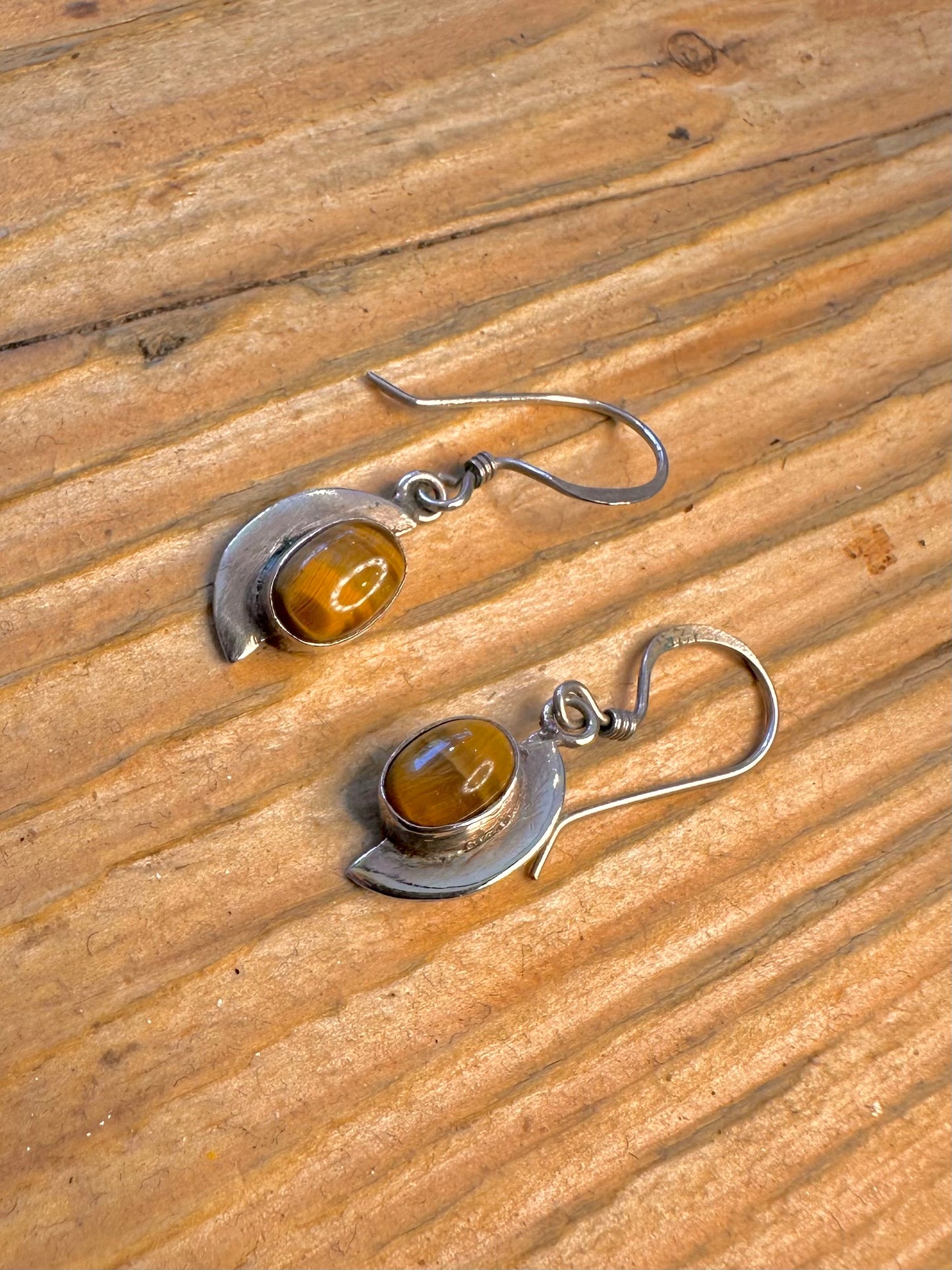 Abstract Tigers Eye 925 Sterling Silver Earrings