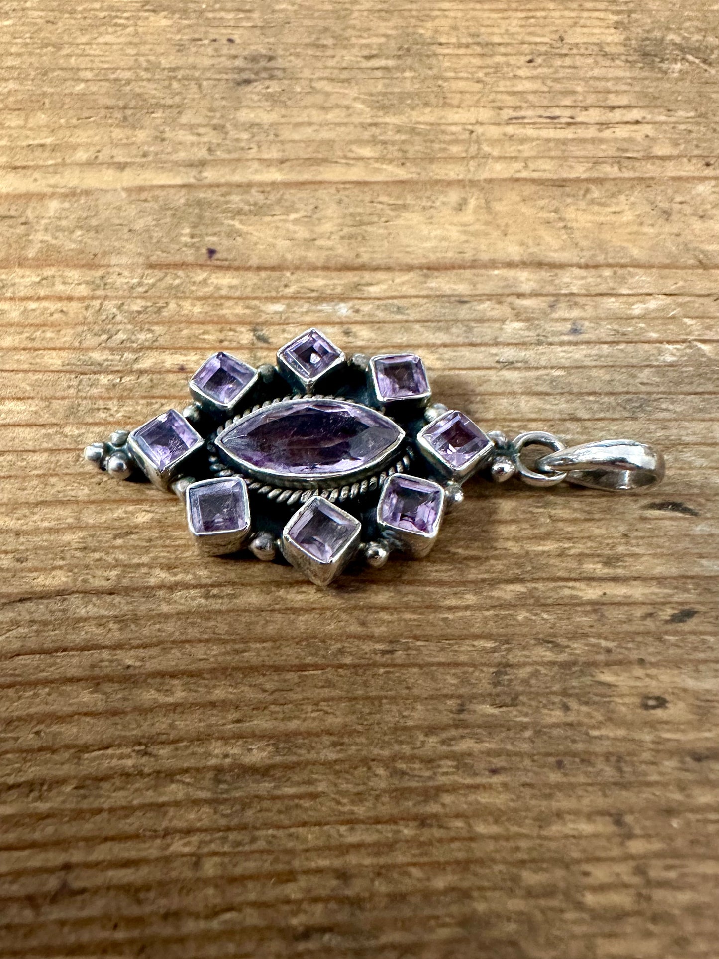 Vintage Multi Amethyst 925 Silver Pendant