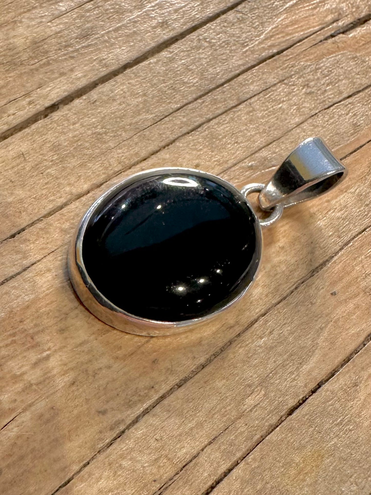Vintage Oval Onyx 925 Sterling Silver Pendant