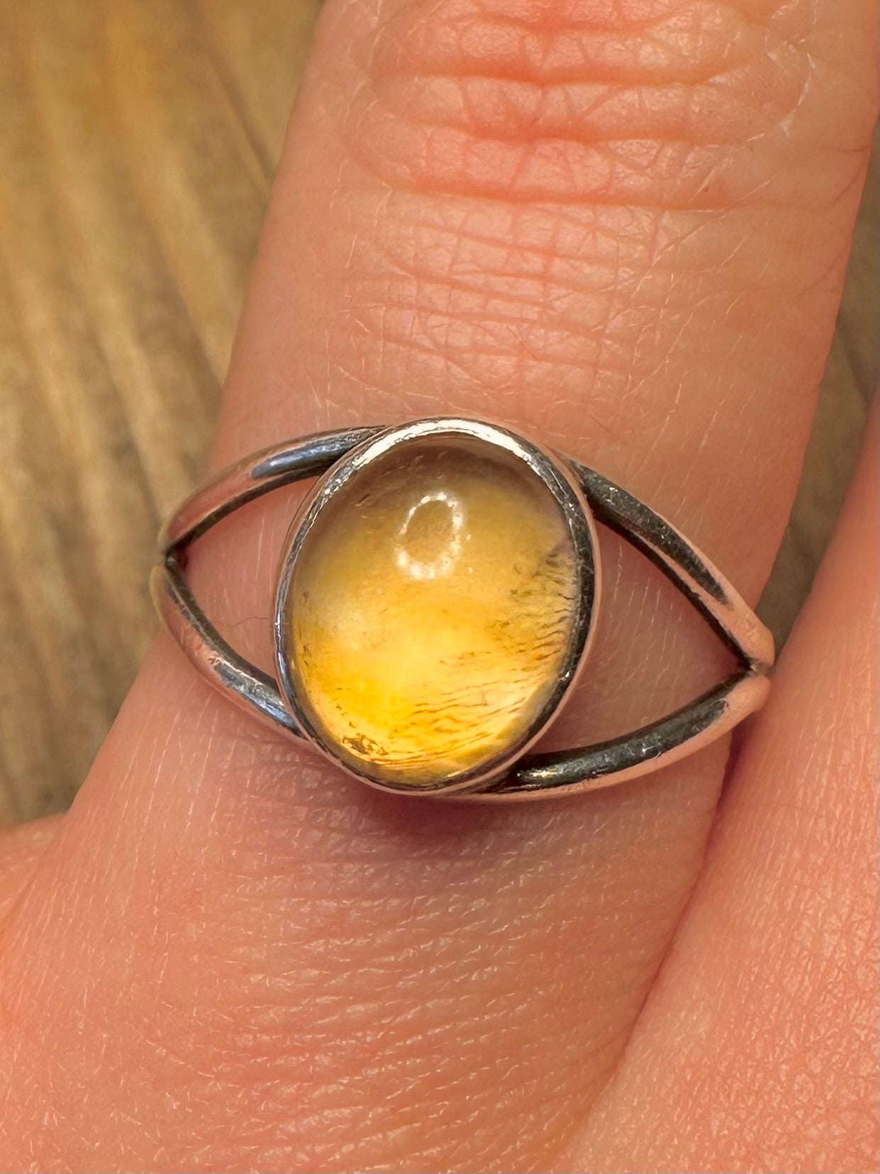 Vintage Yellow Stone 925 Sterling Silver Size R Ring