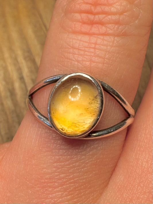 Vintage gelber Stein 925 Sterling Silber Ring Größe R