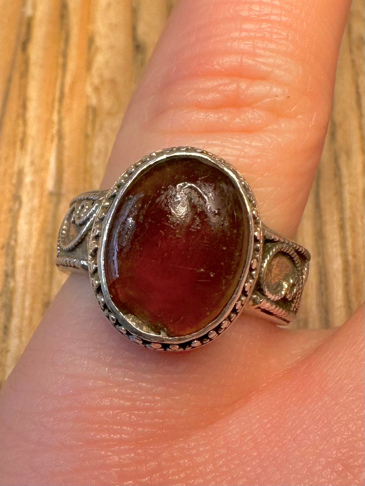 Vintage Red Agate Tribal 925 Sterling Silver Size N Ring
