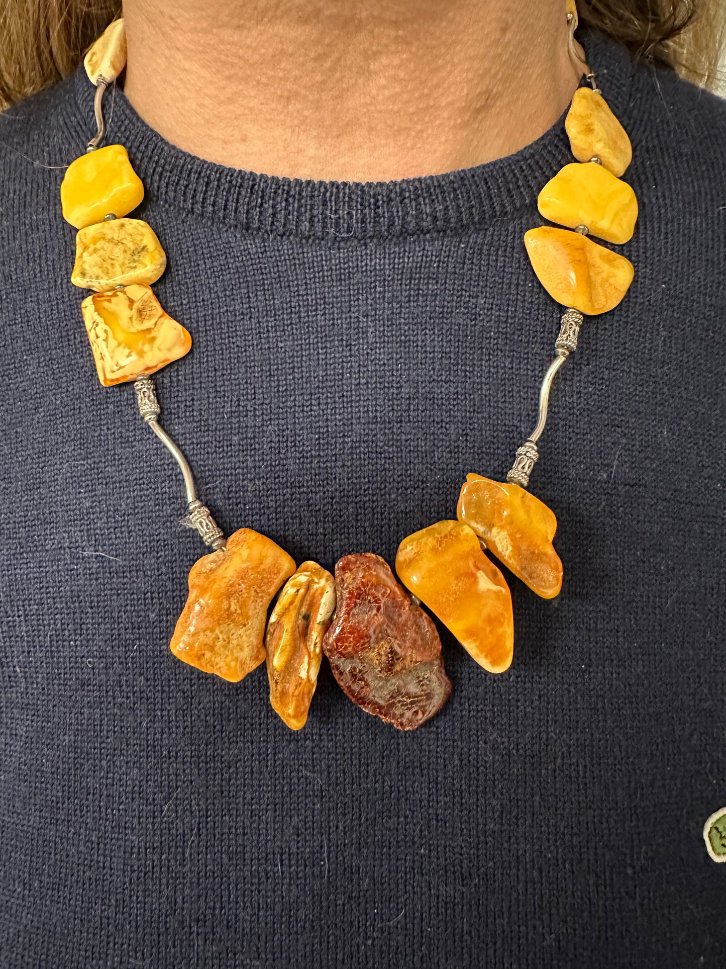Vintage Raw Butterscotch Amber 925 Silver and Wire Necklace